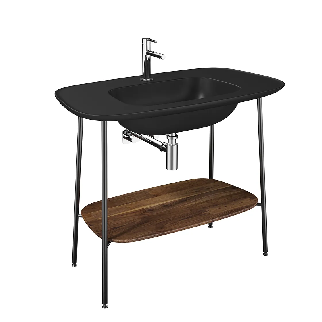 VitrA Plural Set 100 cm Waschtischunterbau + Möbelwaschtisch Eiche Dunkel Echtholz Schwarz Matt