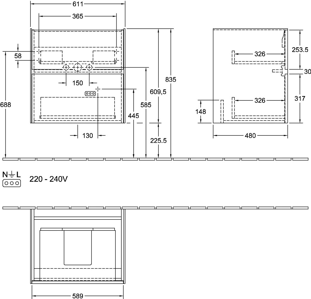Villeroy & Boch Waschtischunterschrank „Collaro“ 611 × 610 × 480 mm Wine Red, mit Beleuchtung, für Becken mittig Villeroy & Boch Waschtischunterschrank „Collaro“ 611 × 610 × 480 mm Wine Red, mit Beleuchtung, für Becken mittig