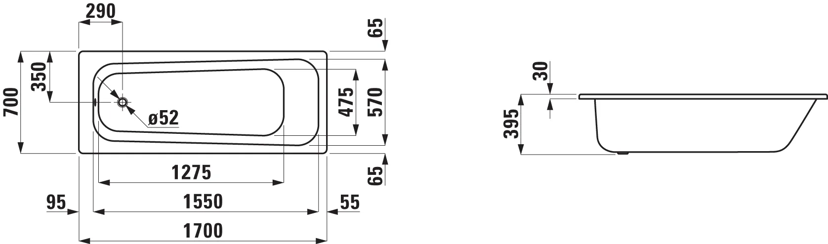 Einbau-Badewanne PRO 700x1700x395 aus Stahl inklusive Schallschutz weiß Einbau-Badewanne PRO 700x1700x395 aus Stahl inklusive Schallschutz weiß