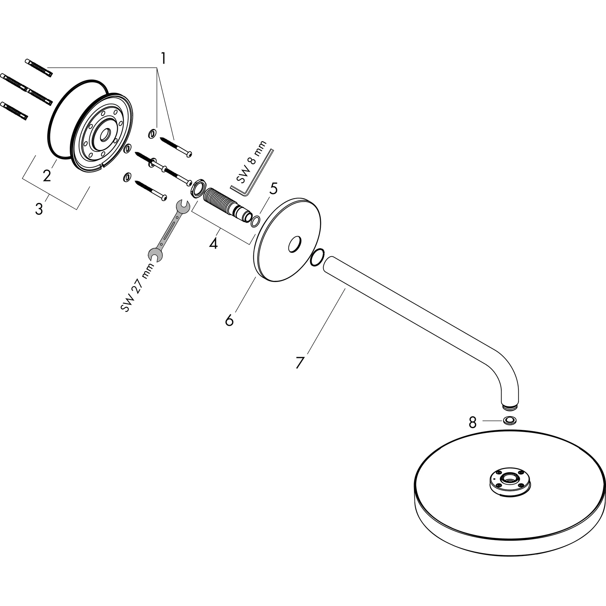Hansgrohe AXOR One Kopfbrause 280 1jet mit Brausearm, Mattschwarz