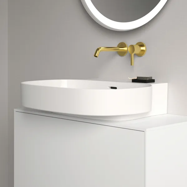 Ideal Standard Joy Arm Wand-Waschtischarmatur A7378A2, runde Rosette, 180mm Ausladung, Brushed Gold