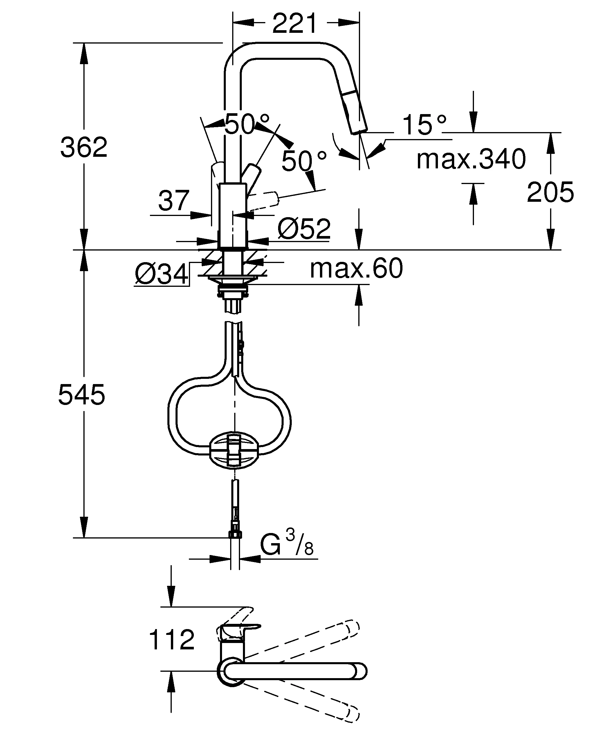 Einhand-Spültischbatterie Eurosmart 30619, hoher schwenkbarer Gussauslauf, herausziehbare Dual Spülbrause, chrom