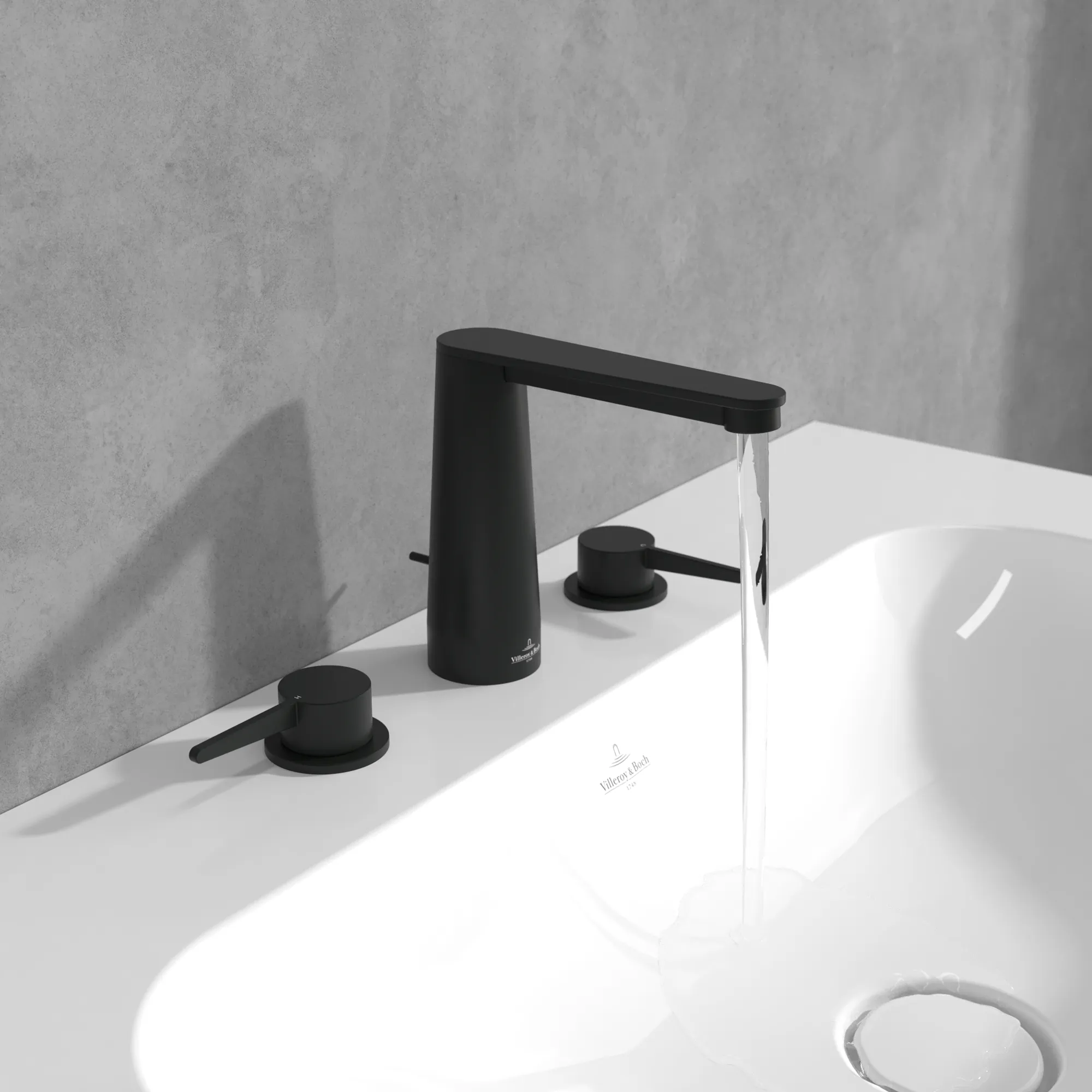 Zweihand-Waschtischarmatur „Conum“ 16,5 cm Ausladung 130 mm in Matt Black Zweihand-Waschtischarmatur „Conum“ 16,5 cm Ausladung 130 mm in Matt Black