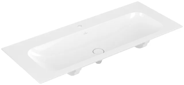 Villeroy & Boch Schrankwaschtisch aus TitanCeram „Finion“ 1200 × 500 × 160 mm, mit Hahnlochbohrung, Hahnlochposition mittig in Weiß Alpin, mit CeramicPlus Villeroy & Boch Schrankwaschtisch aus TitanCeram „Finion“ 1200 × 500 × 160 mm, mit Hahnlochbohrung, Hahnlochposition mittig in Weiß Alpin, mit CeramicPlus