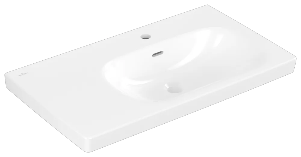 Schrankwaschtisch Skyla 5A52R1, 800 x 460 mm, Rechteck, Becken rechts, 1HL. mittleres Hahnloch durchgestochen, mit Überlauf, Weiß Alpin Becken: rechts / Farbe: Weiß Alpin / Größe: 80 × 46 cm / Hahnlochbohrung: mit 1×1 Hahnlochbohrung / Hahnlochposition: mittig / Oberflächenveredelung: ohne Oberflächenveredelung / Überlauf: mit Überlauf