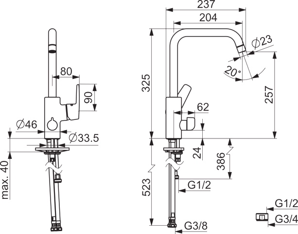 Hansa Einhand-Küchenarmatur „Polo“ Ausladung 200 mm in chrom Hansa Einhand-Küchenarmatur „Polo“ Ausladung 200 mm in chrom