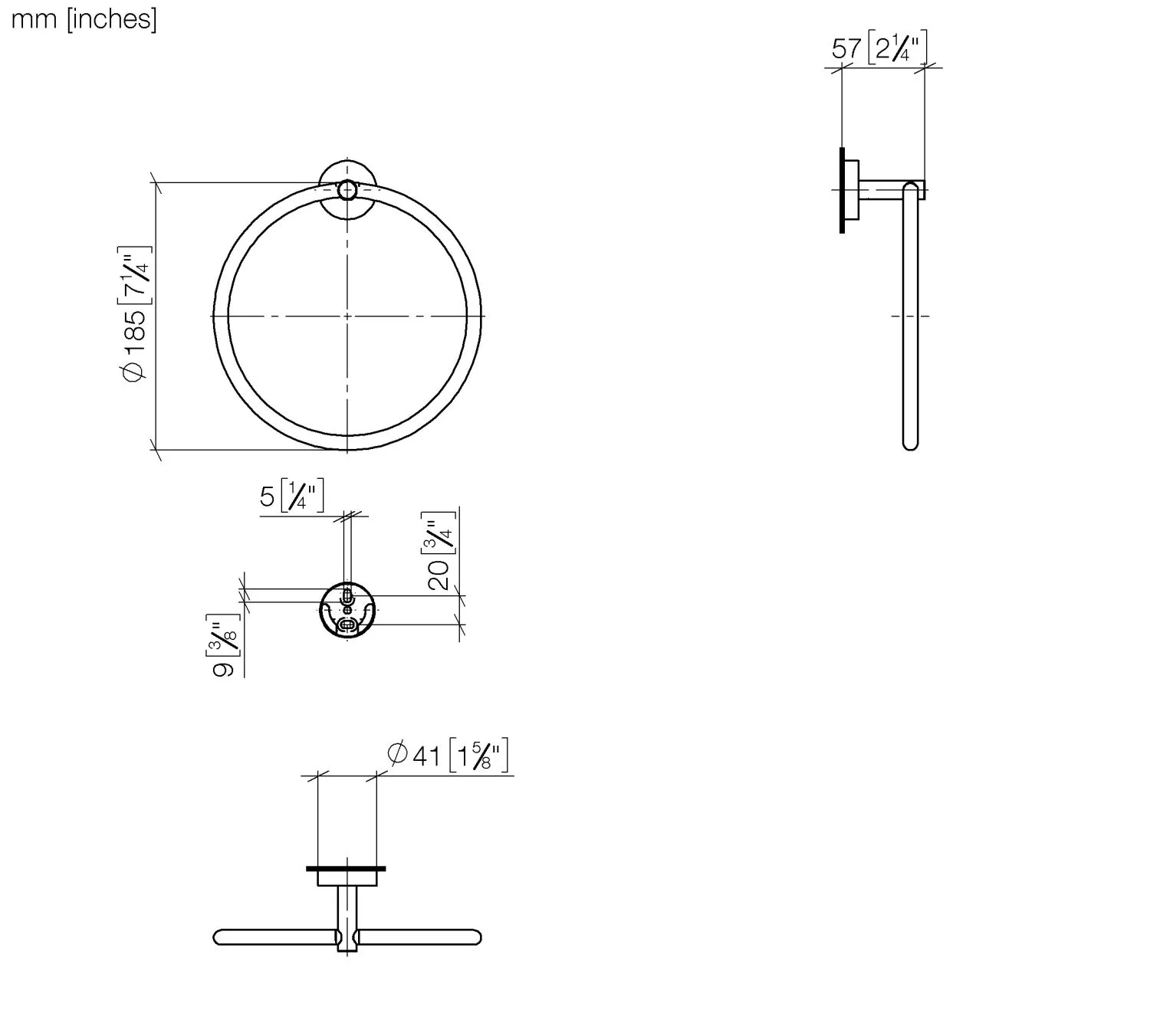 Dornbracht Handtuchring rund SERIENSPEZIFISCH Gold gebürstet PVD, Breite 185 mm, Rosette Ø 40 mm, Ausladung 55 mm