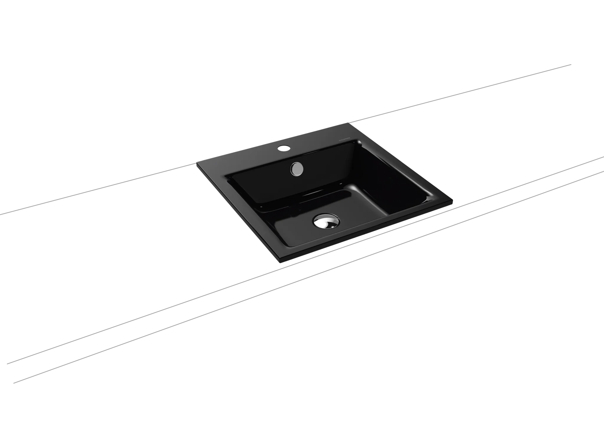 Kaldewei PURO Einbauwaschtisch, schwarz, 460x460 mm, Randhöhe 14 mm, mit 1er Hahnlochbohrung und Überlauf