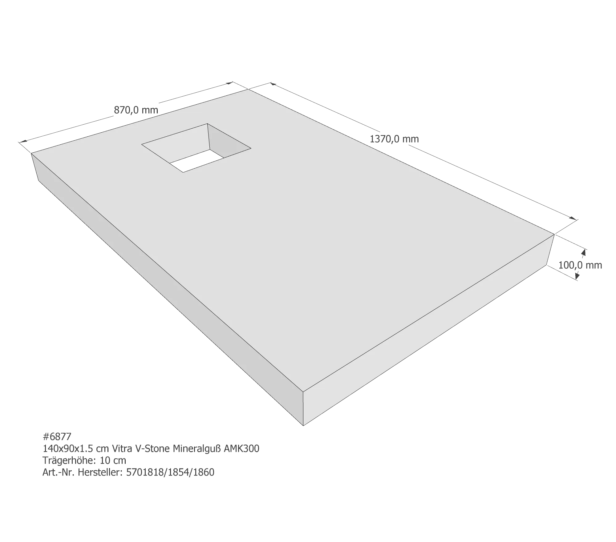 Duschwannenträger für VitrA V-Stone 140 × 90 × 1,5 cm Duschwannenträger für VitrA V-Stone 140 × 90 × 1,5 cm
