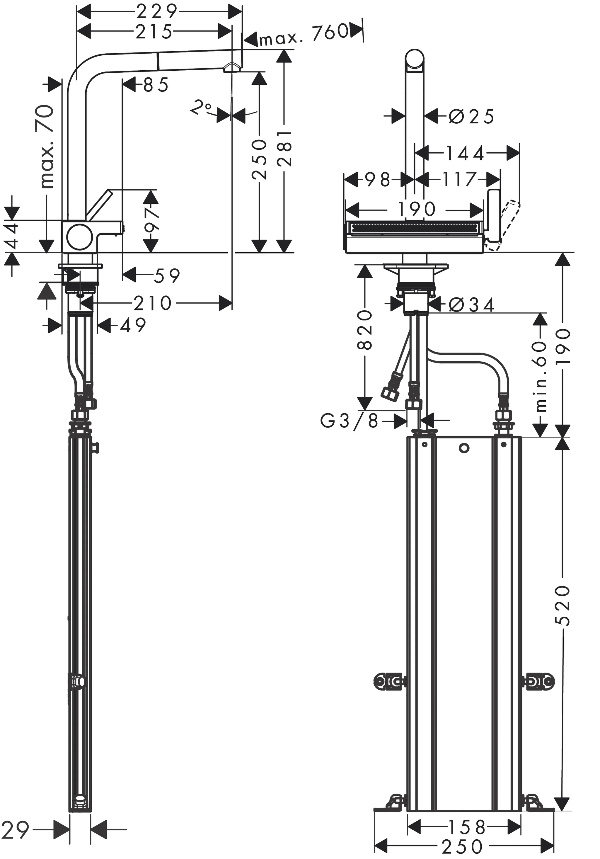 Hansgrohe Aquno Select M81 Einhebel-Küchenmischer mit Ausziehauslauf, Chrom, 35 mm Hahnlochbohrung, max. Durchfluss 6 l/min Hansgrohe Aquno Select M81 Einhebel-Küchenmischer mit Ausziehauslauf, Chrom, 35 mm Hahnlochbohrung, max. Durchfluss 6 l/min