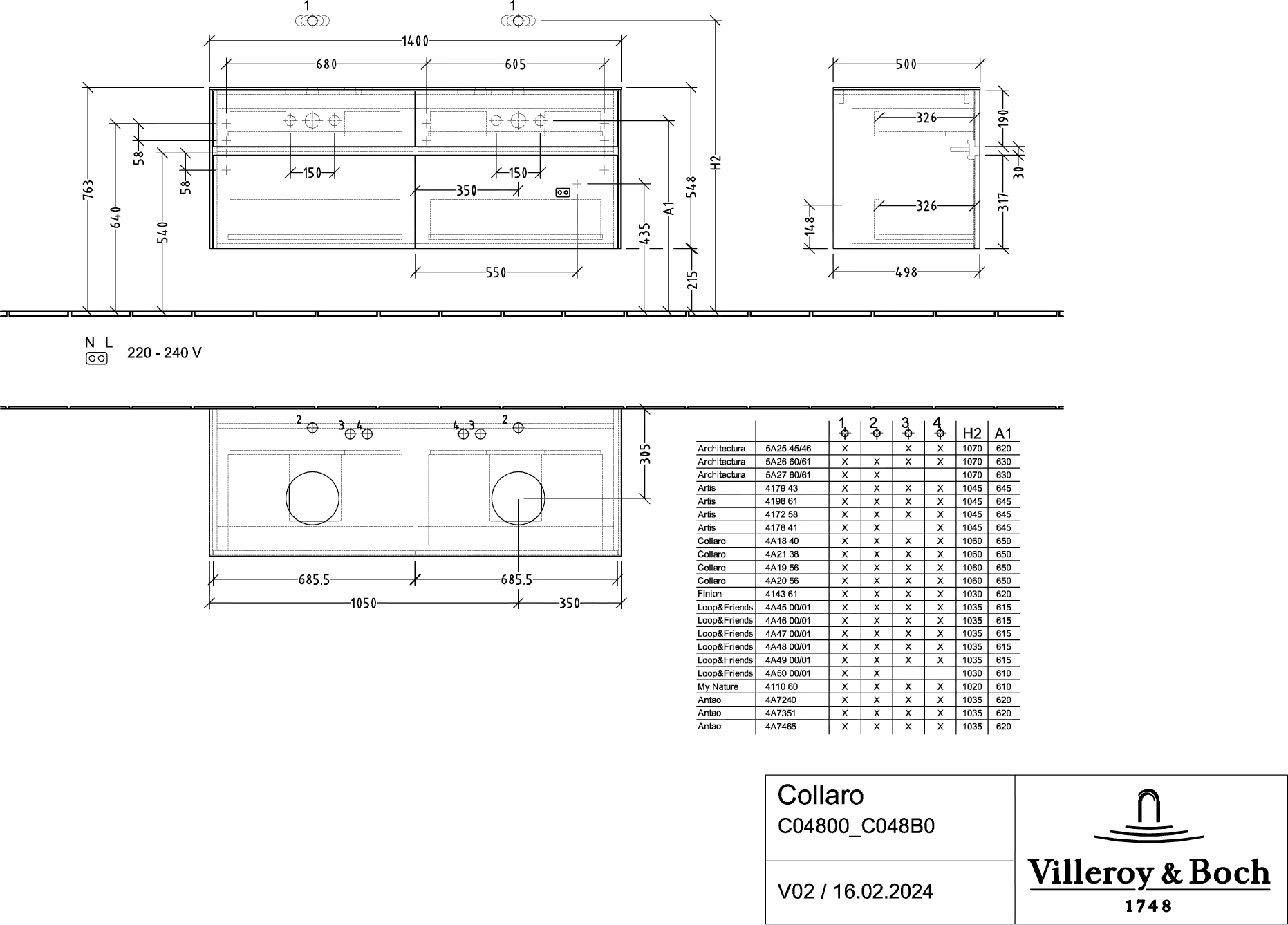 Villeroy & Boch Waschtischunterschrank „Collaro“ 1400 × 548 × 500 mm Nordic Oak, mit Beleuchtung, für links und rechts Villeroy & Boch Waschtischunterschrank „Collaro“ 1400 × 548 × 500 mm Nordic Oak, mit Beleuchtung, für links und rechts