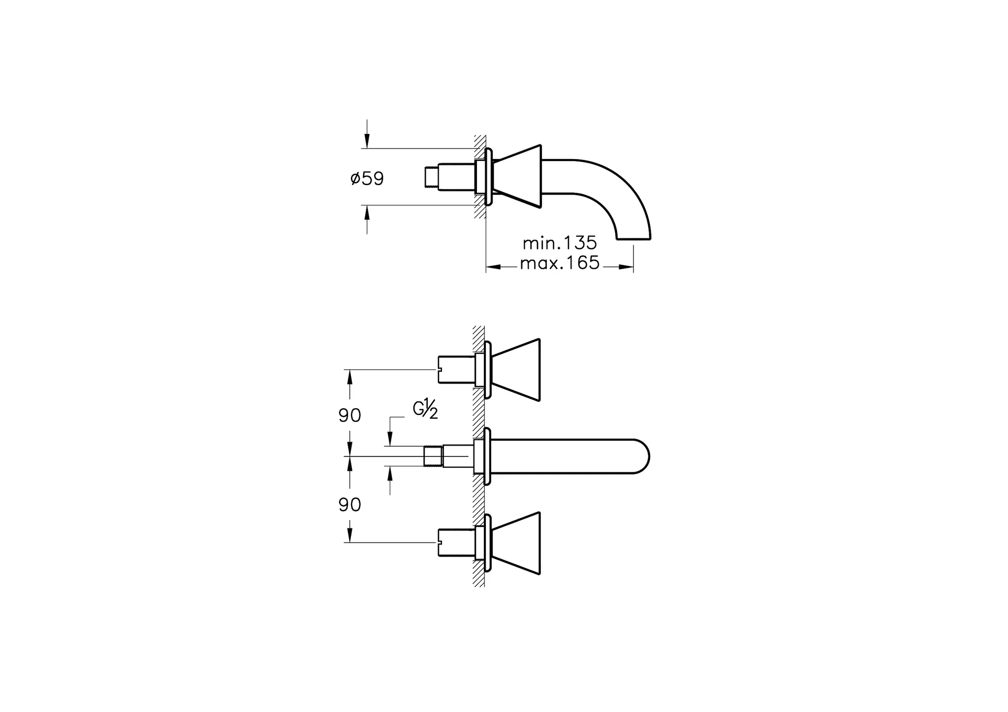Liquid Zweigriff-Waschtischarmatur Unterputzmontage Ausladung Auslauf 15 cm Chrom