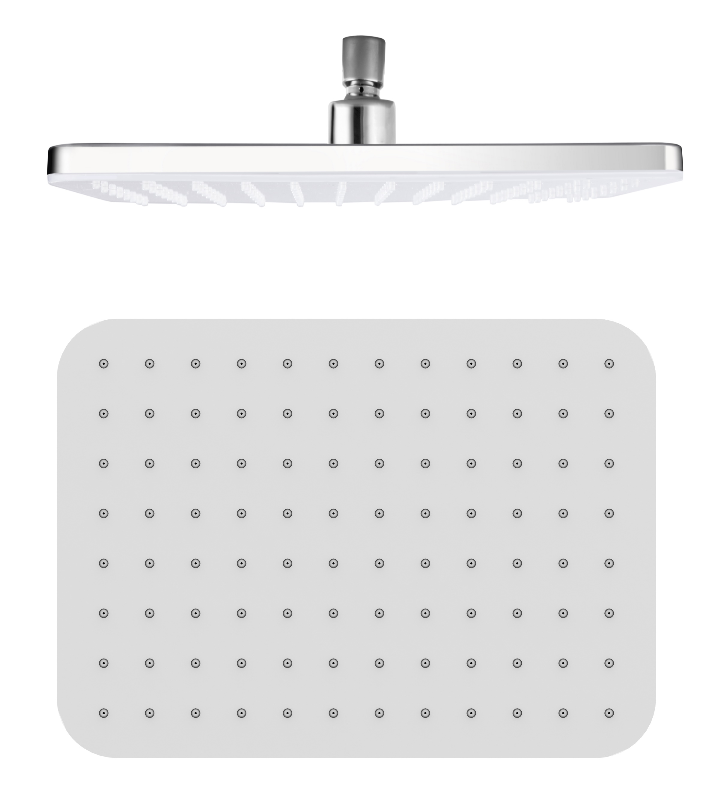 Kopfbrause AqvaShower - rund - 310 × 200 mm - Höhe 12,5 mm -"easy-clean" - 1/2″ IG - Kugelgelenk, 45° schwenkbar - transparente Acryl-Strahlplatte - Messing-Abdeckung - weiß / chrom Kopfbrause AqvaShower - rund - 310 × 200 mm - Höhe 12,5 mm -"easy-clean" - 1/2″ IG - Kugelgelenk, 45° schwenkbar - transparente Acryl-Strahlplatte - Messing-Abdeckung - weiß / chrom