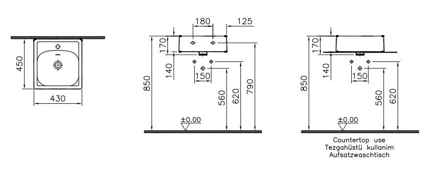 Equal Aufsatzhandwaschbecken 43 cm mit Hahnlochbank mit Hahnloch mit Überlaufschlitz Weiß Hochglanz mit Oberflächenveredelung Clean