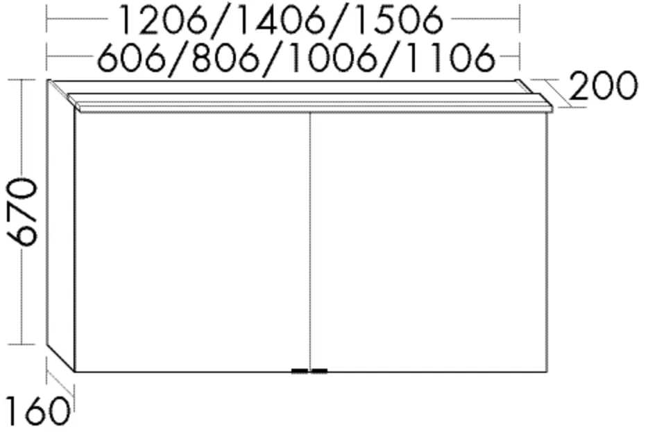 Spiegelschrank Fiumo 2.0 von burgbad - beidseitig verspiegelt, LED-Aufsatzleuchte 4200 K, Anthrazitgrau innen, 670 mm hoch, 606 mm breit, 200 mm tief