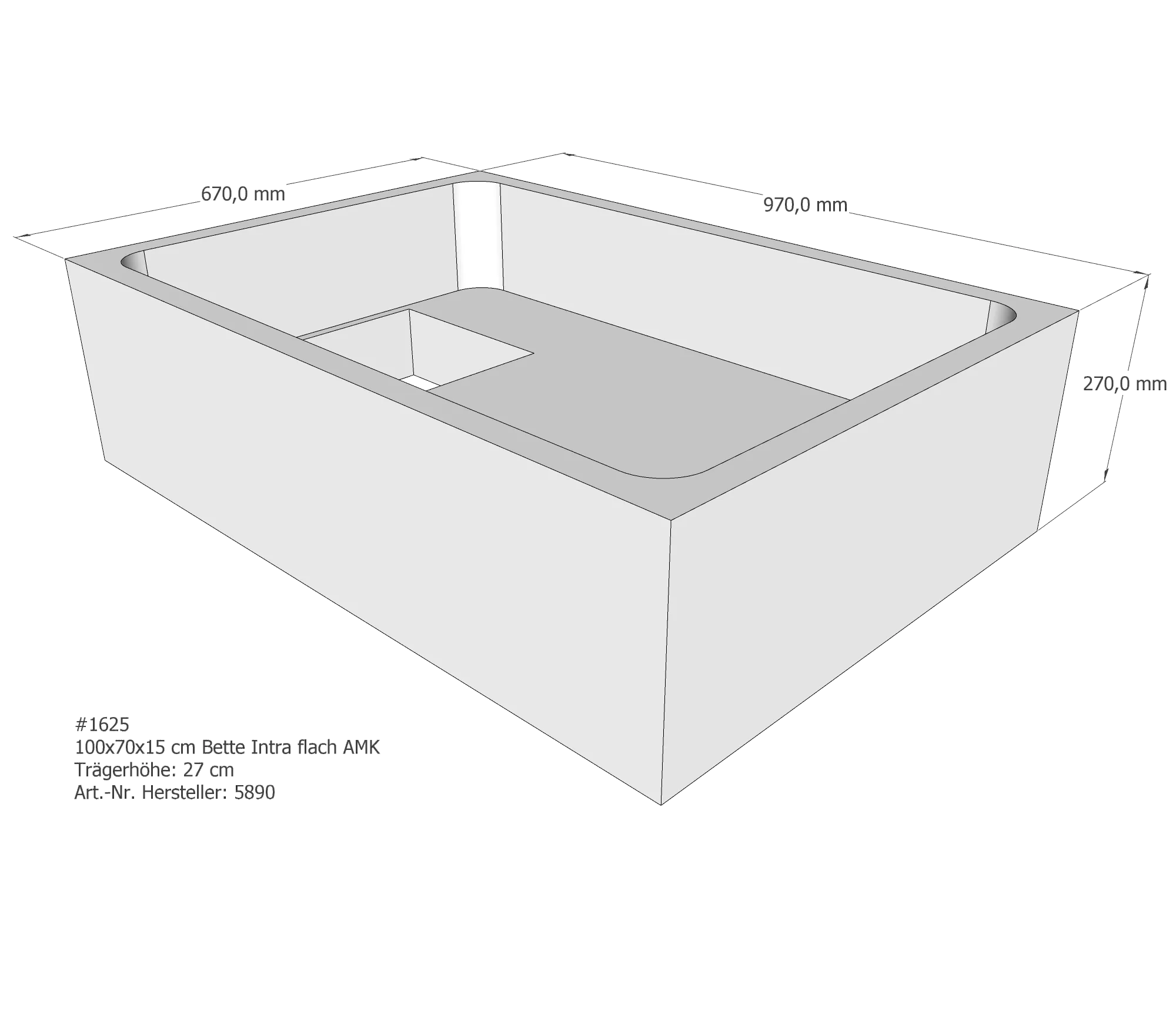 Duschwannenträger für Bette Quinta (flach/Intra) 100 × 70 × 15 cm Breite: 70 cm / Länge: 100 cm