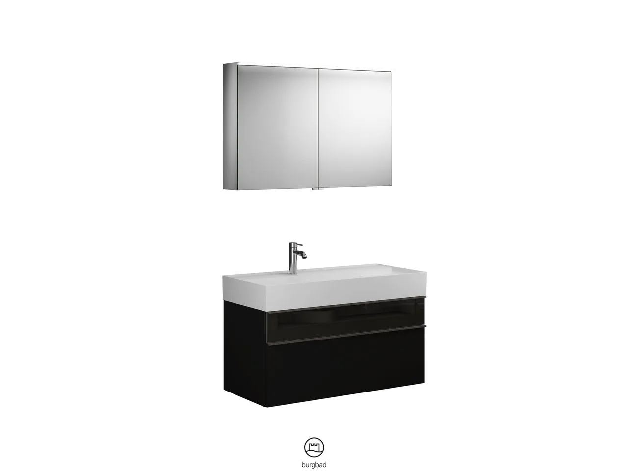 Burgbad Yumo Badmöbelset SFKZ102, Spiegelschrank mit Mineralguss-Waschtisch und -Unterschrank, Breite 1015 mm, Tiefe 470 mm Burgbad Yumo Badmöbelset SFKZ102, Spiegelschrank mit Mineralguss-Waschtisch und -Unterschrank, Breite 1015 mm, Tiefe 470 mm