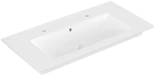 Wandwaschtisch „Venticello“, mit Überlauf, mittig, mit Hahnlochbohrung 100 × 50 cm in Weiß Alpin