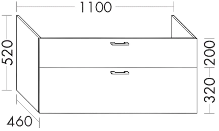 Burgbad Waschtischunterschrank Sys30, 1 Schublade oben mit Siphonausschnitt, 1 Auszug unten, 460x1100x520 mm
