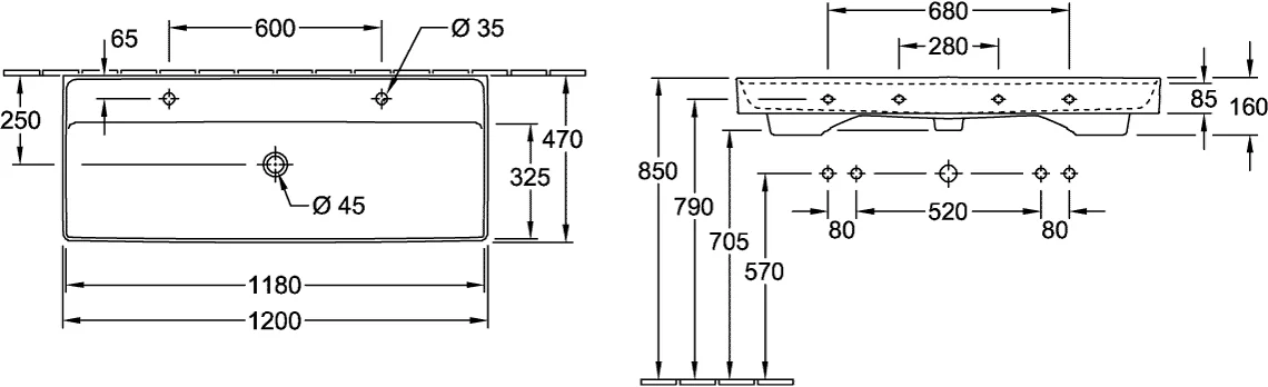 Villeroy & Boch Collaro Schrankwaschtisch TitanCeram 1200x470mm Rechteck Weiß Alpin