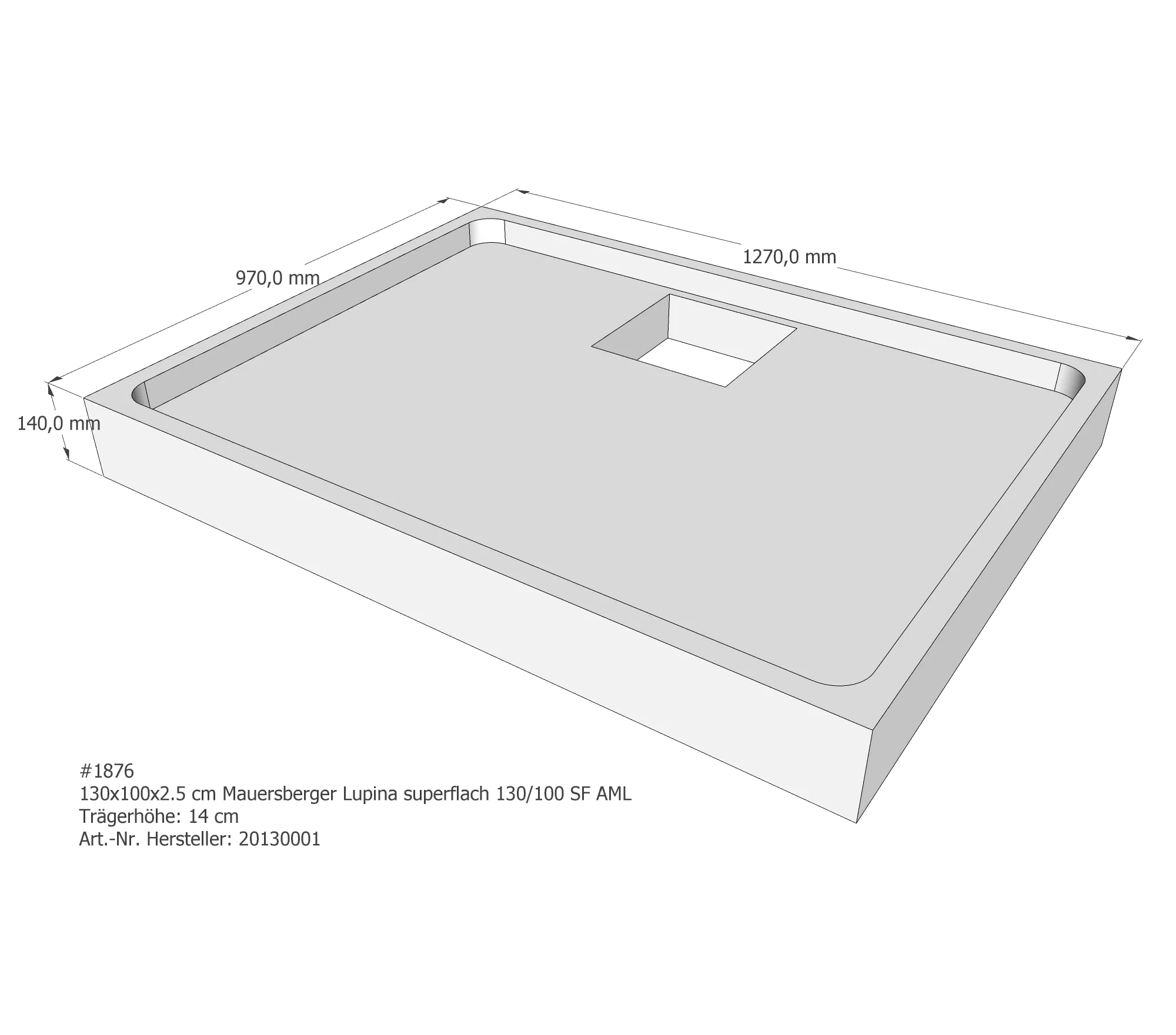 Duschwannenträger passend für Mauersberger Lupina 130 × 100 × 2,5 cm
