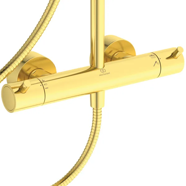 Ideal Standard Ceratherm T125 Duschsystem mit Badethermostat Pin-Griffe Brushed Gold
