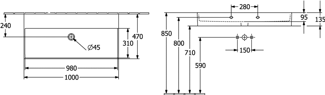 Villeroy & Boch Waschbecken Memento 2.0 4A22A3, 1000 x 470 mm, Rechteck, ohne Überlauf, Weiß Alpin