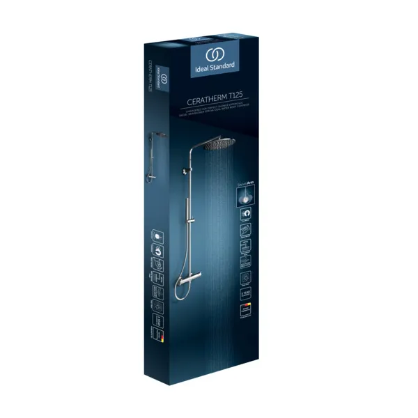 Ideal Standard Ceratherm T125 Duschsystem mit Badethermostat Pin-Griffe Chrom Ideal Standard Ceratherm T125 Duschsystem mit Badethermostat Pin-Griffe Chrom