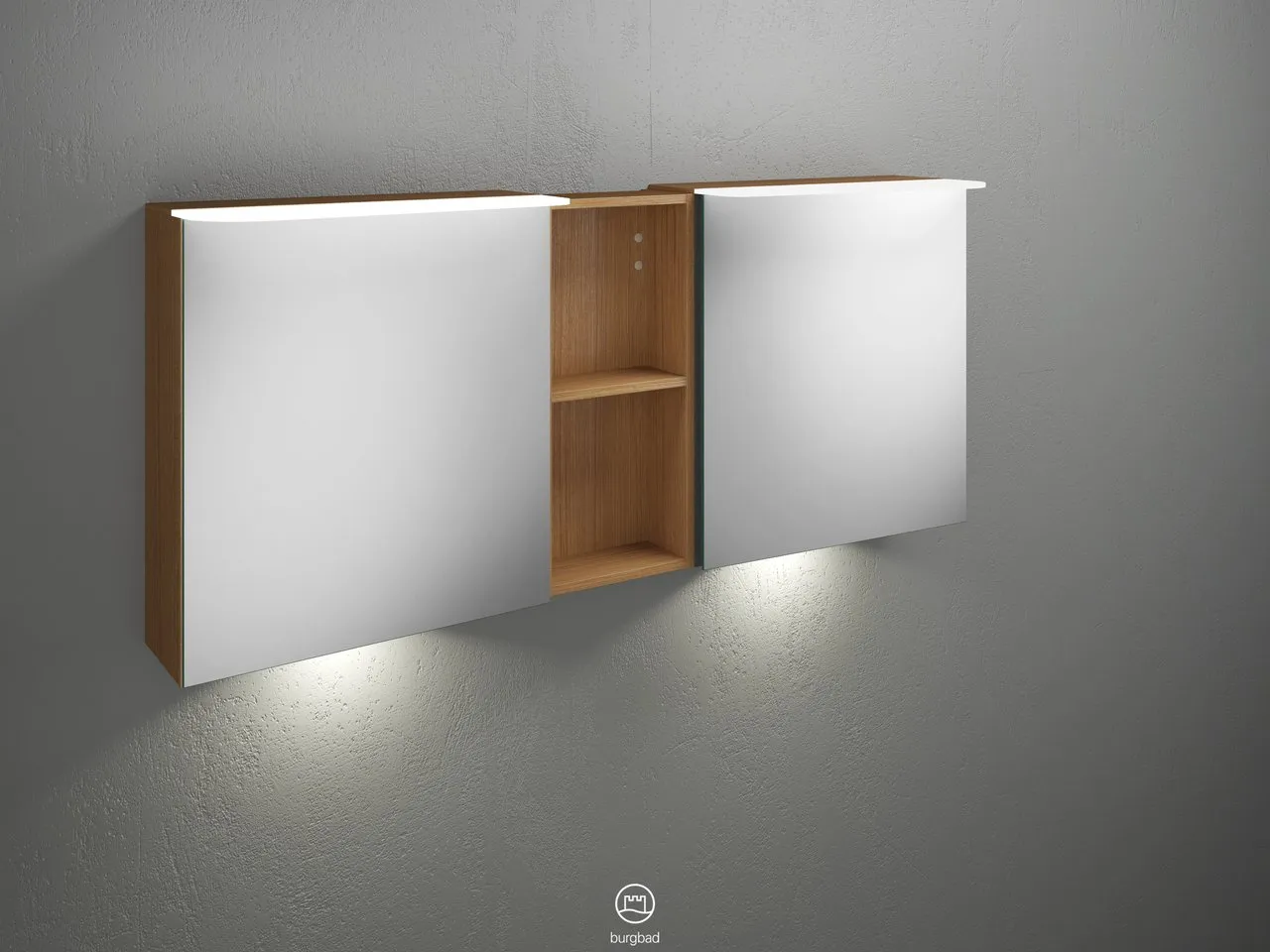 Burgbad Spiegelschrank Badu SFUE150, 310x1500x665 mm, beidseitig verspiegelt mit Regal und LED-Beleuchtung