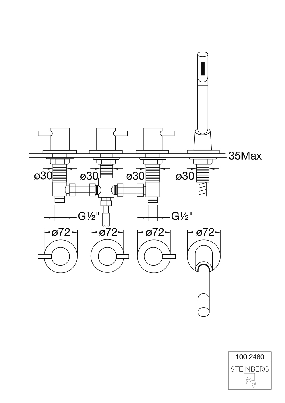 Serie 100 4-Loch Wanne/Brause-Standarmatur chrom Serie 100 4-Loch Wanne/Brause-Standarmatur chrom