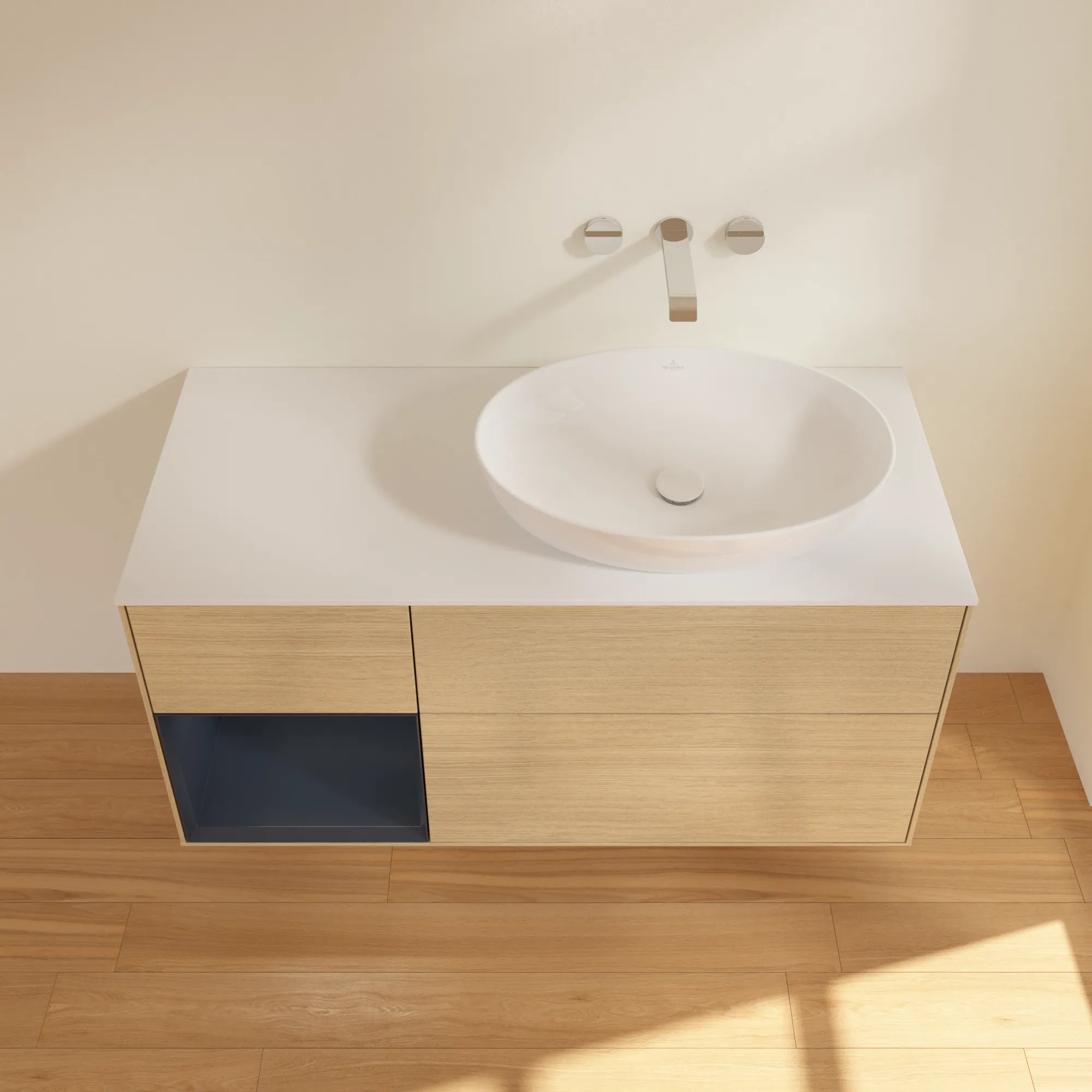 Villeroy & Boch Waschtischunterschrank „Finion“ für Schrankwaschtisch 120 × 60,3 × 50,1 cm 3 Schubladen, für Waschtischposition rechts, inkl. Beleuchtung rechts