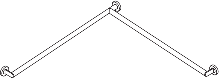 Dusch-, Wannenhandlauf des Systems 900, Edelstahl, PVD, waagerechte Längen 965 mm, D: 32 mm, Ausführung rechts, in Farbe CK (messing glänzend)