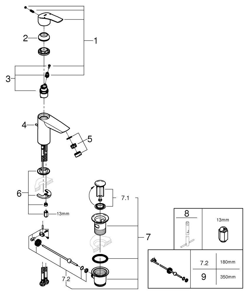 Einhand-Waschtischbatterie Eurosmart 23456_3, S-Size, Einlochmontage, Temperaturbegrenzer, Hybrid-Zugstangen-Ablaufgarnitur, chrom Einhand-Waschtischbatterie Eurosmart 23456_3, S-Size, Einlochmontage, Temperaturbegrenzer, Hybrid-Zugstangen-Ablaufgarnitur, chrom