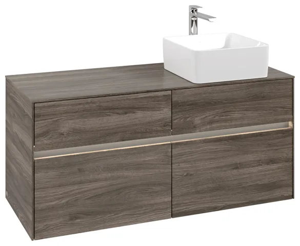 Villeroy & Boch Waschtischunterschrank „Collaro“ 1200 × 548 × 500 mm Stone Oak, für Becken rechts, mit Beleuchtung Villeroy & Boch Waschtischunterschrank „Collaro“ 1200 × 548 × 500 mm Stone Oak, für Becken rechts, mit Beleuchtung