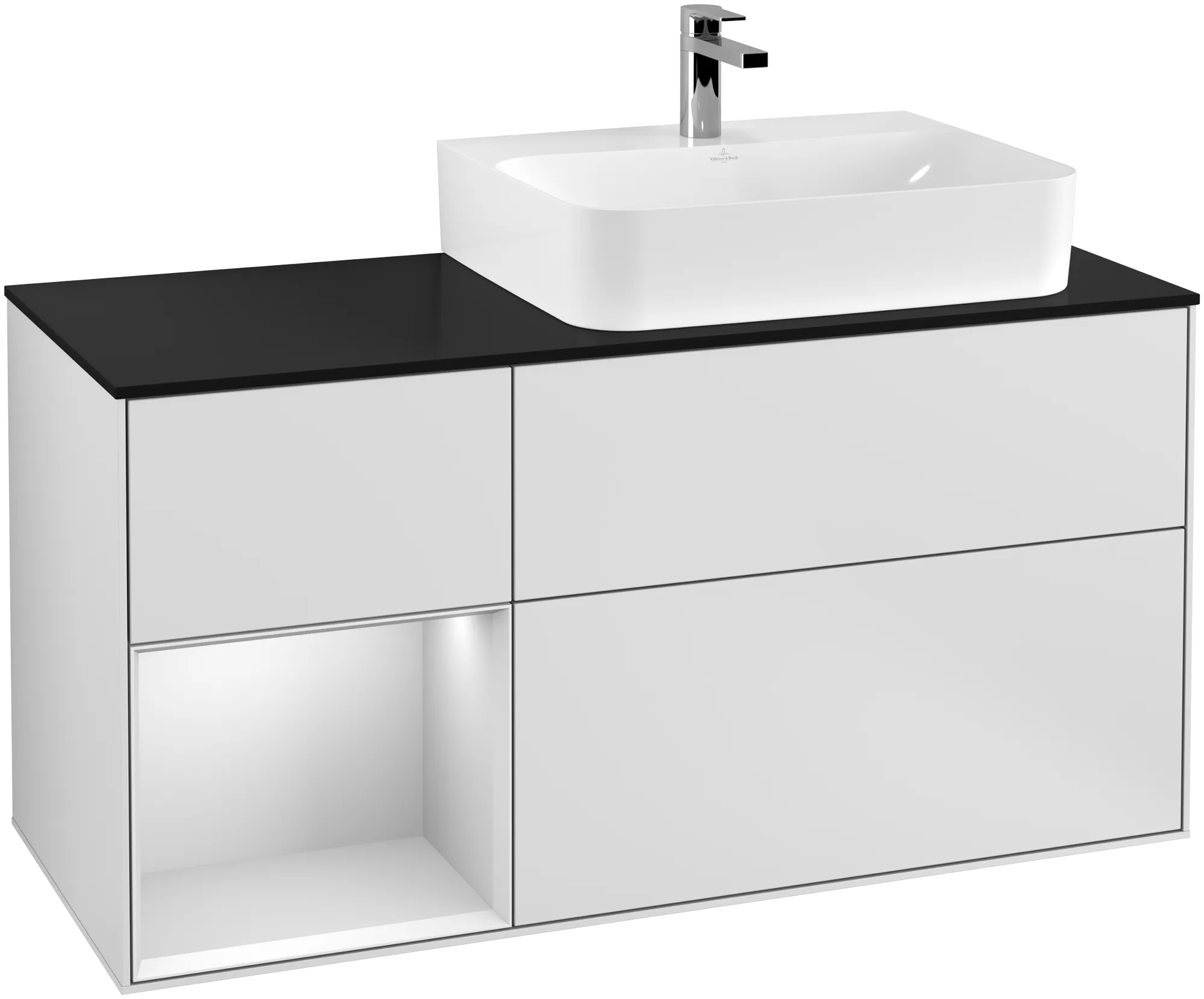 Villeroy & Boch Finion Waschbeckenunterschrank G14, 1200x603x501mm, White Matt Lacquer / Glass Black Matt