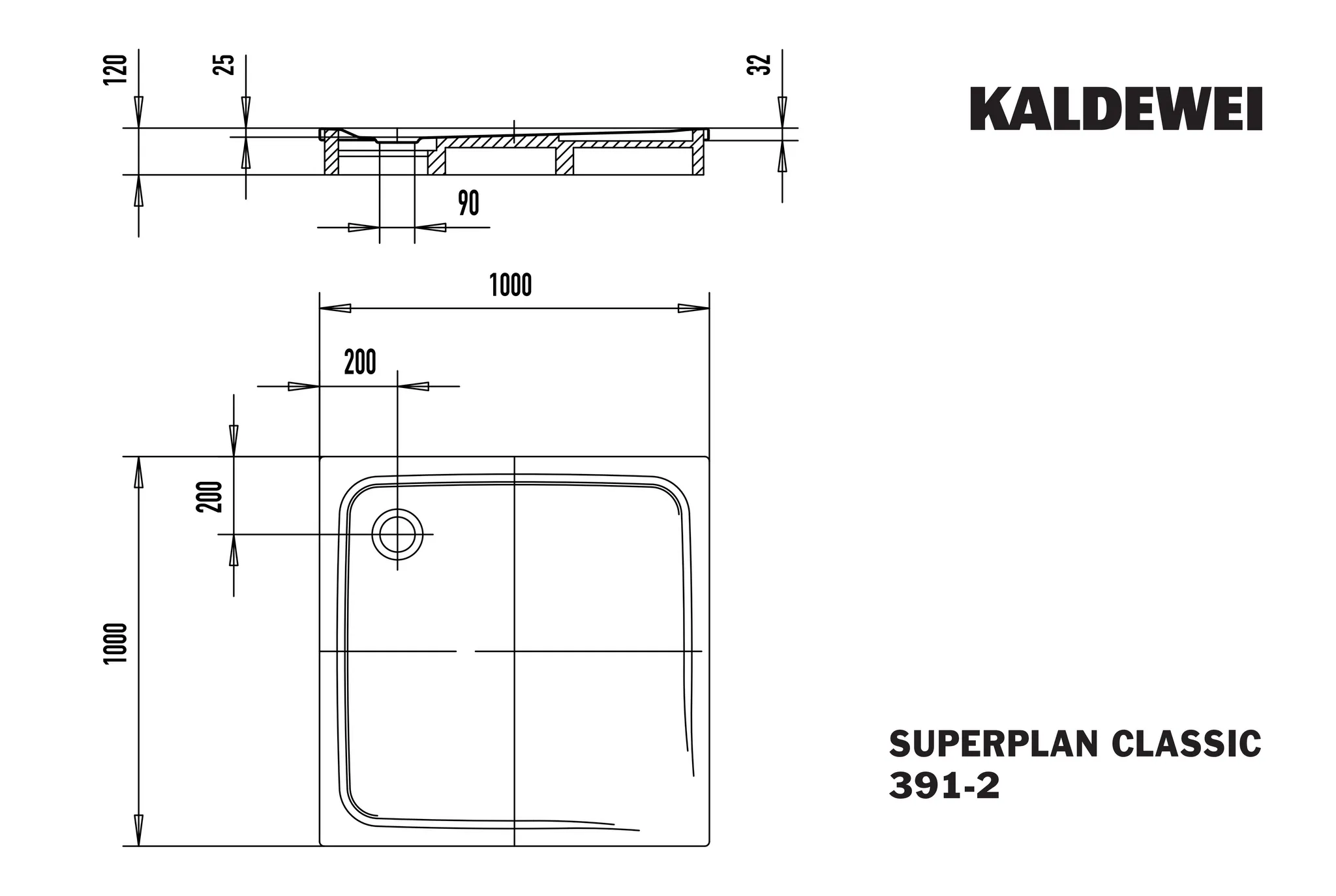 Kaldewei quadrat Duschwanne „Superplan Classic“ 100 × 100 cm ohne Oberflächenbeschichtung, mit Antislip Secure Plus, in warm beige 40