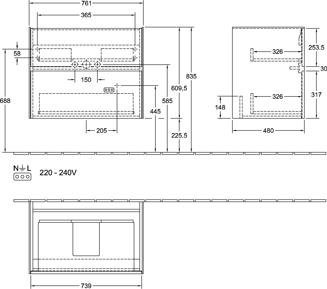 Villeroy & Boch Waschtischunterschrank „Collaro“ 76,1 × 61 × 48 cm in mittig, ohne Beleuchtung