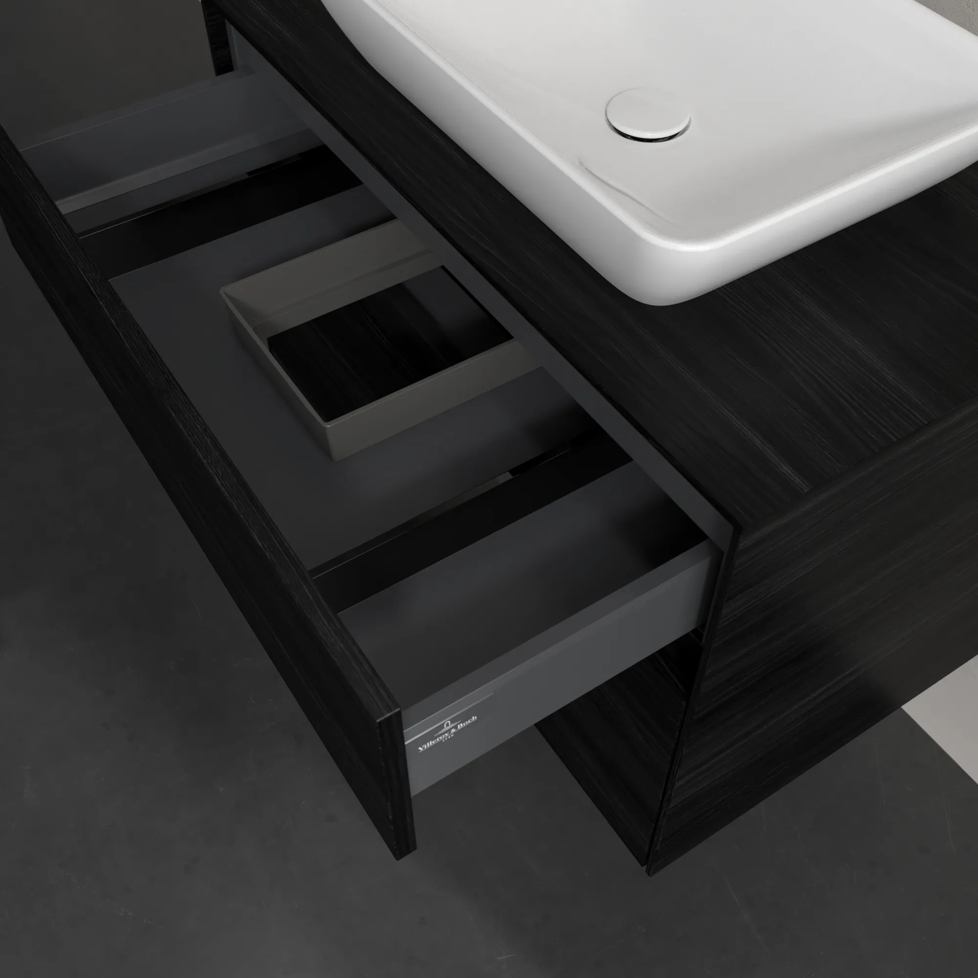 Villeroy & Boch Waschbeckenunterschrank Collaro C108B0, Black Oak, 800 x 548 x 500 mm, mit Beleuchtung und SoftClosing, Eckig Villeroy & Boch Waschbeckenunterschrank Collaro C108B0, Black Oak, 800 x 548 x 500 mm, mit Beleuchtung und SoftClosing, Eckig