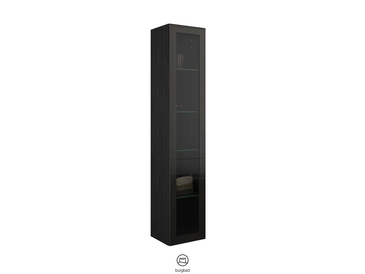 Hochschrank, 1 Alurahmentür mit Rauchglaseinsatz in Bronze;4 Glaseinlegeböden, Tiefe: 320 mm, Breite: 350 mm, Höhe: 1760 mm