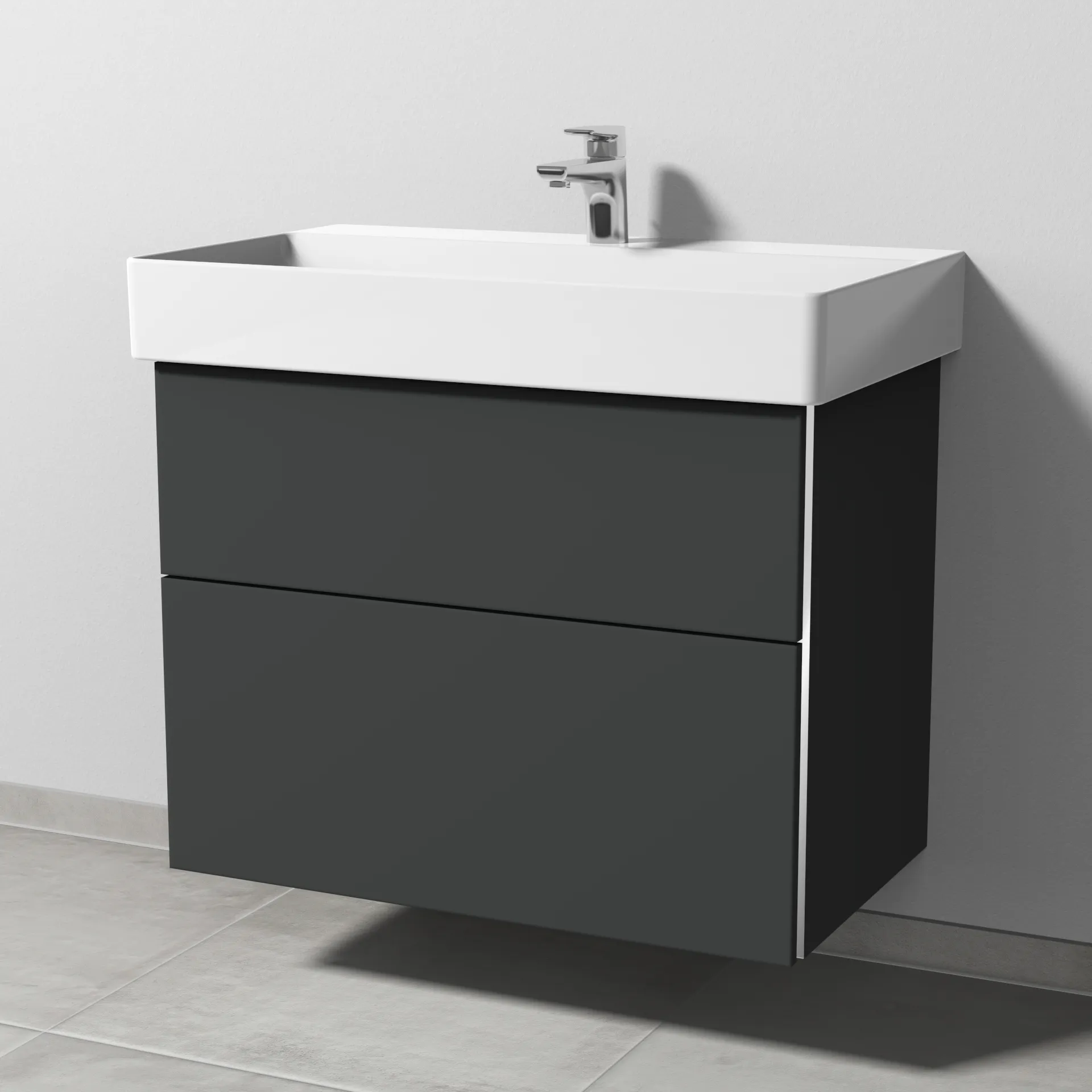 Sanipa Waschtischunterschrank „3way“ passend zu Keramik-Waschtische Dura Square von Duravit 750 × 588 × 447 mm in Graphit (matt)