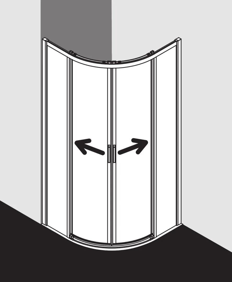 Kermi Duschtür Viertelkreis-Duschkabine Gleittüren bodenfrei „LIGA“ 200 cm Glas Klar, Profile Silber Hochglanz