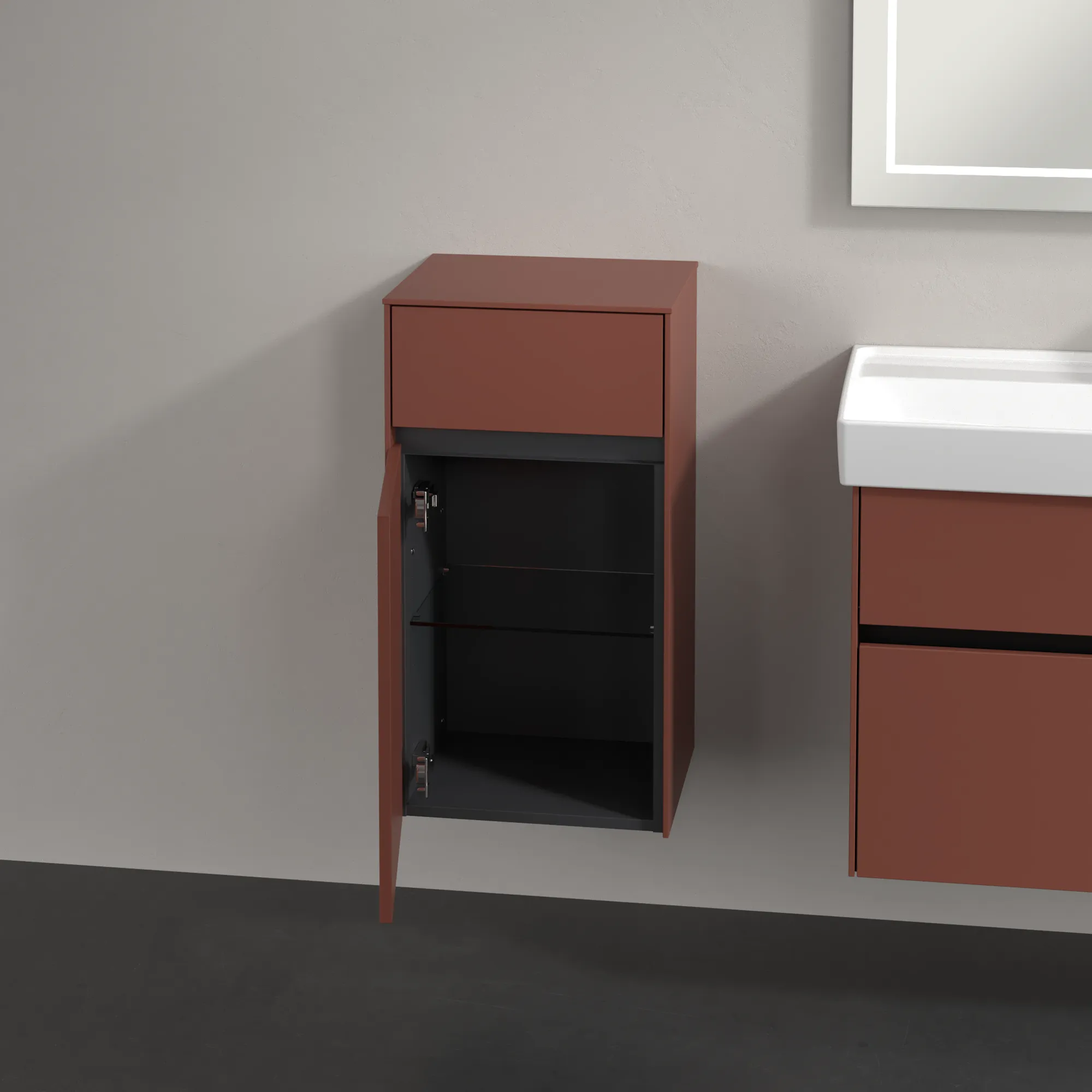 Villeroy & Boch Seitenschrank „Collaro“ 1 Tür, 1 Auszug / Schublade 40,4 × 74,8 × 34,9 cm 1 Tür, Anschlag (Scharnier) links, 1 Auszug / Schublade Villeroy & Boch Seitenschrank „Collaro“ 1 Tür, 1 Auszug / Schublade 40,4 × 74,8 × 34,9 cm 1 Tür, Anschlag (Scharnier) links, 1 Auszug / Schublade