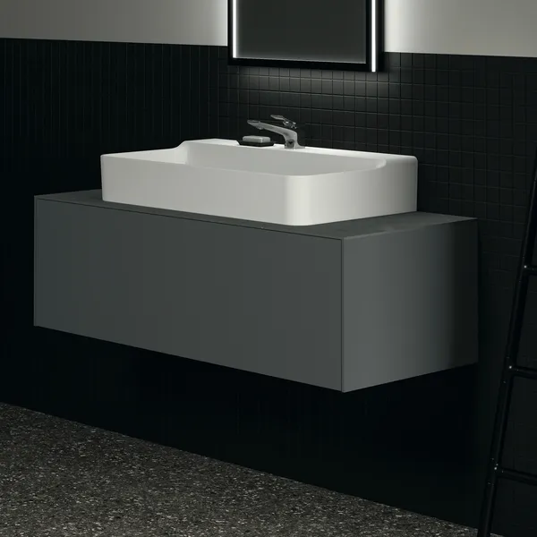 Waschtischplatte Conca, aus Keramik, 1202x505x6mm, Marmor Noir Desir