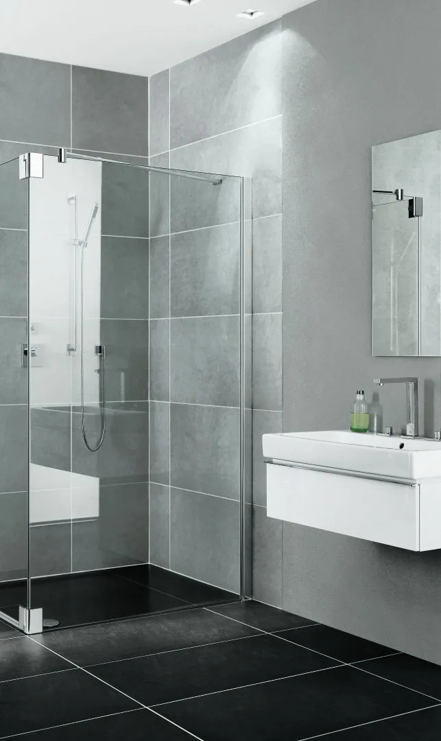 Kermi Seitenwand Seitenwand rechts für Ecke „PASA XP“ Glas Klar, Profile Silber Mattglanz, BV: 970 - 1000 mm GAK: 955 - 985 mm WE: 980 - 1010 mm H: 2000 mm