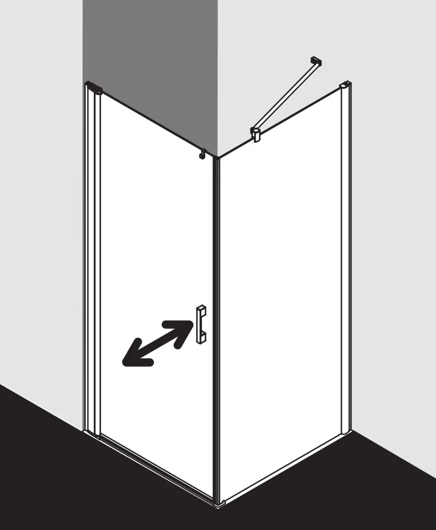 Kermi Duschtür Pendeltür 1-flügelig links für Ecke „PEGA“ Glas Klar, Profile Silber Hochglanz, BV: 715 - 740 mm GAK: 700 - 725 mm WE: 725 - 750 mm H: 1850 mm