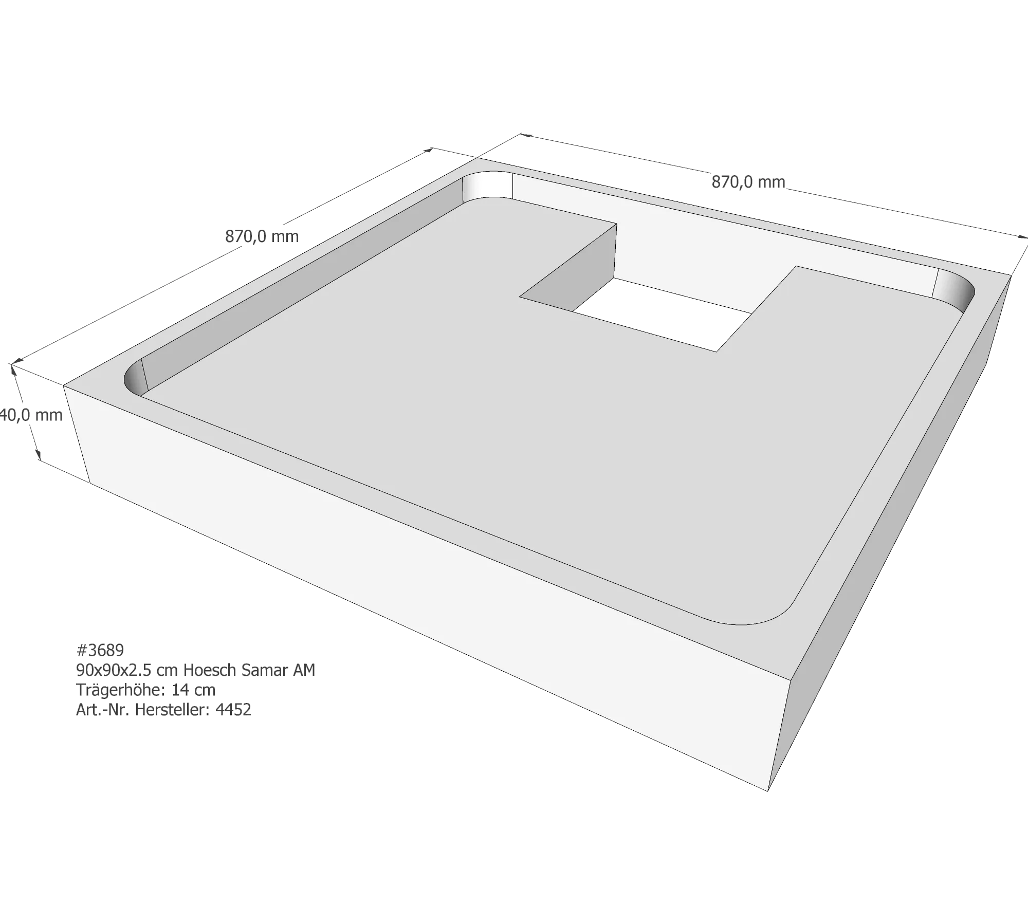 Duschwannenträger für Hoesch Samar 90 × 90 × 2,5 cm Breite: 90 cm / Länge: 90 cm
