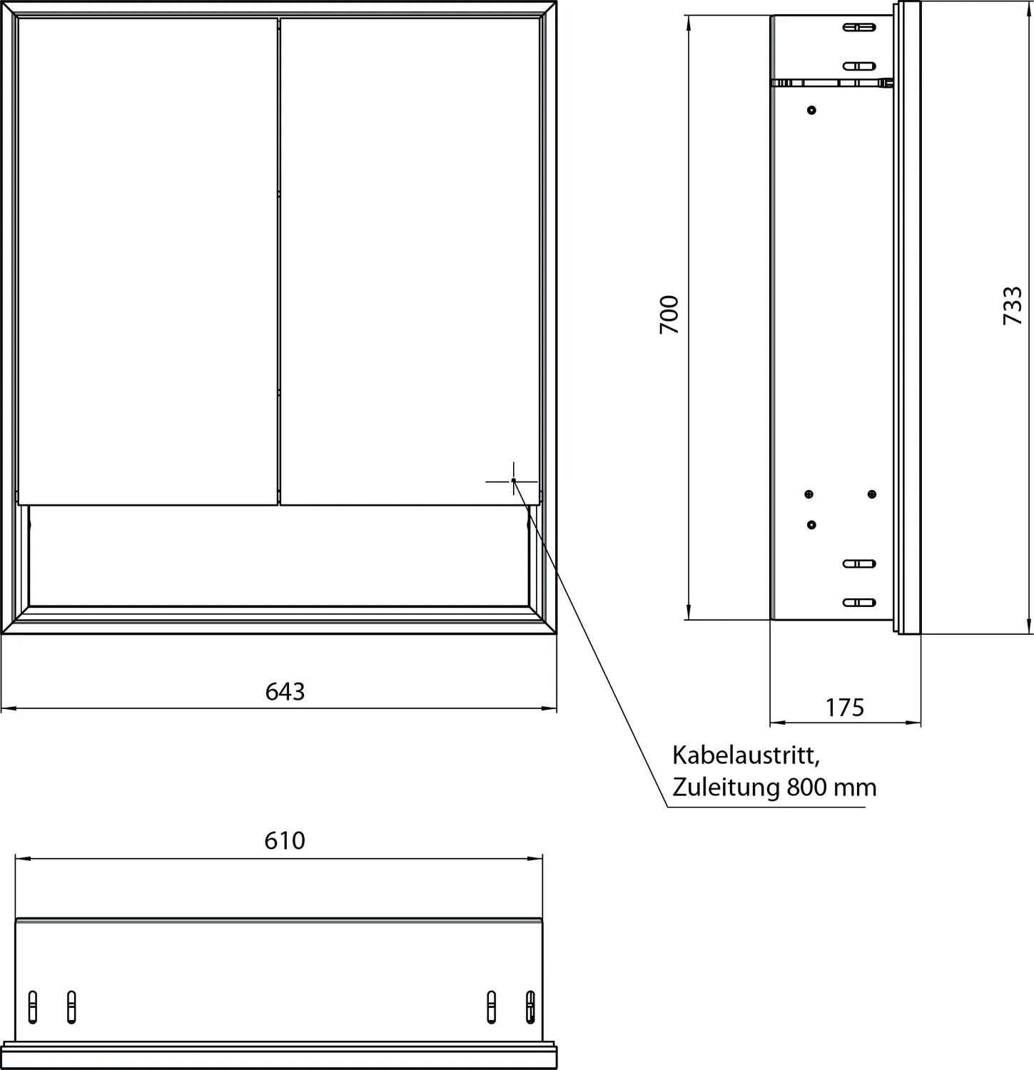 LED-Lichtspiegelschrank Loft mit Unterfach Unterputz, 600 mm, 2-türig schwarz LED-Lichtspiegelschrank Loft mit Unterfach Unterputz, 600 mm, 2-türig schwarz