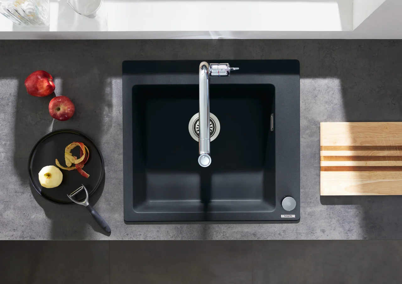 Hansgrohe Einbauspüle S51 Serie, Graphitschwarz, 540 x 490 mm, Beckentiefe 190 mm Hansgrohe Einbauspüle S51 Serie, Graphitschwarz, 540 x 490 mm, Beckentiefe 190 mm