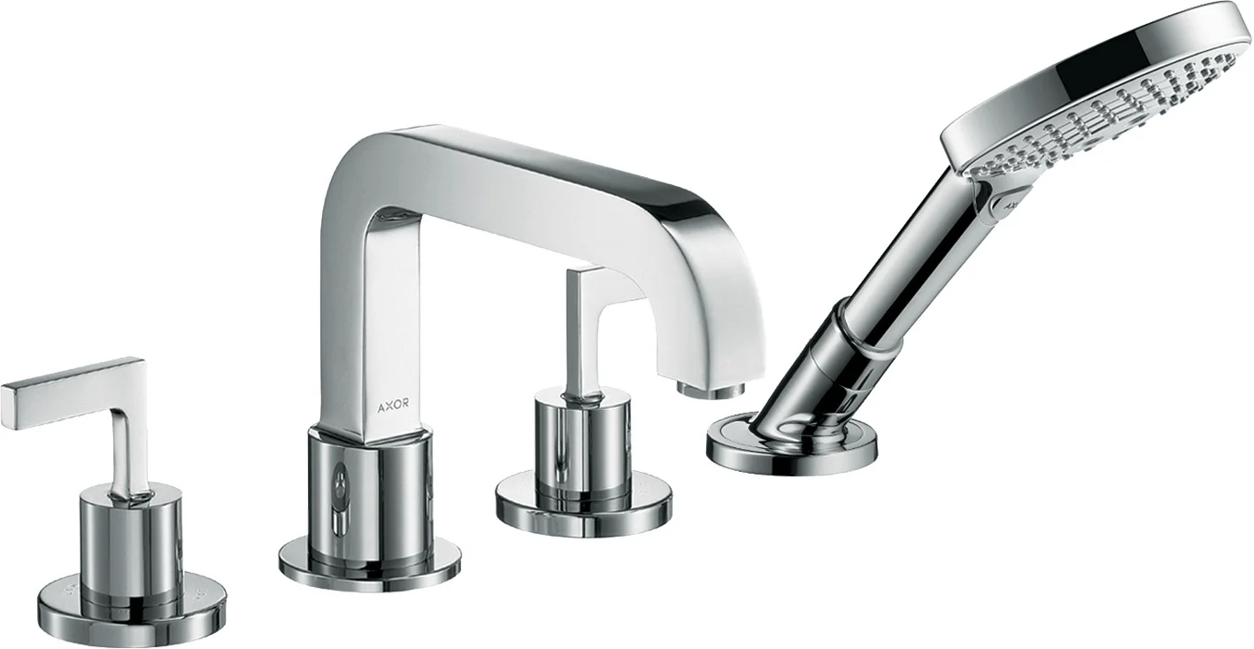 Hansgrohe AXOR Citterio 4-Loch Fliesenrandarmatur Chrom, Ausladung 190 mm, Handbrause mit Rain, RainAir, WhirlAir, max. Ausziehänge 1,10 m