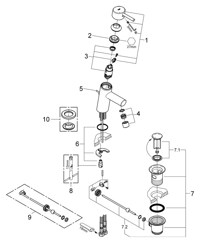 Einhand-Waschtischbatterie Concetto 32204_1, S-Size, Einlochmontage, Zugstangen-Ablaufgarnitur 1 1/4'', chrom